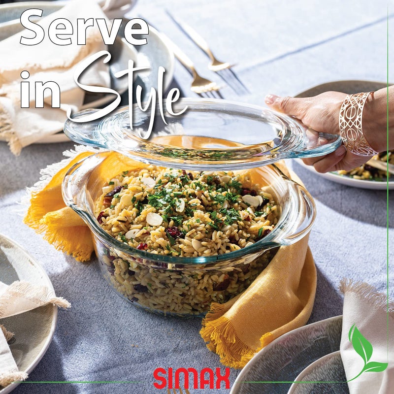 SIMAX Glass Casserole Dish by Simax Clear Glass Round Casserole Dish with Lid and Handles Covered Bowl for Cooking Baking Serving etc. Microwave Dishwasher Oven and Stove Safe Cookware 1.75 Quart - Image 4